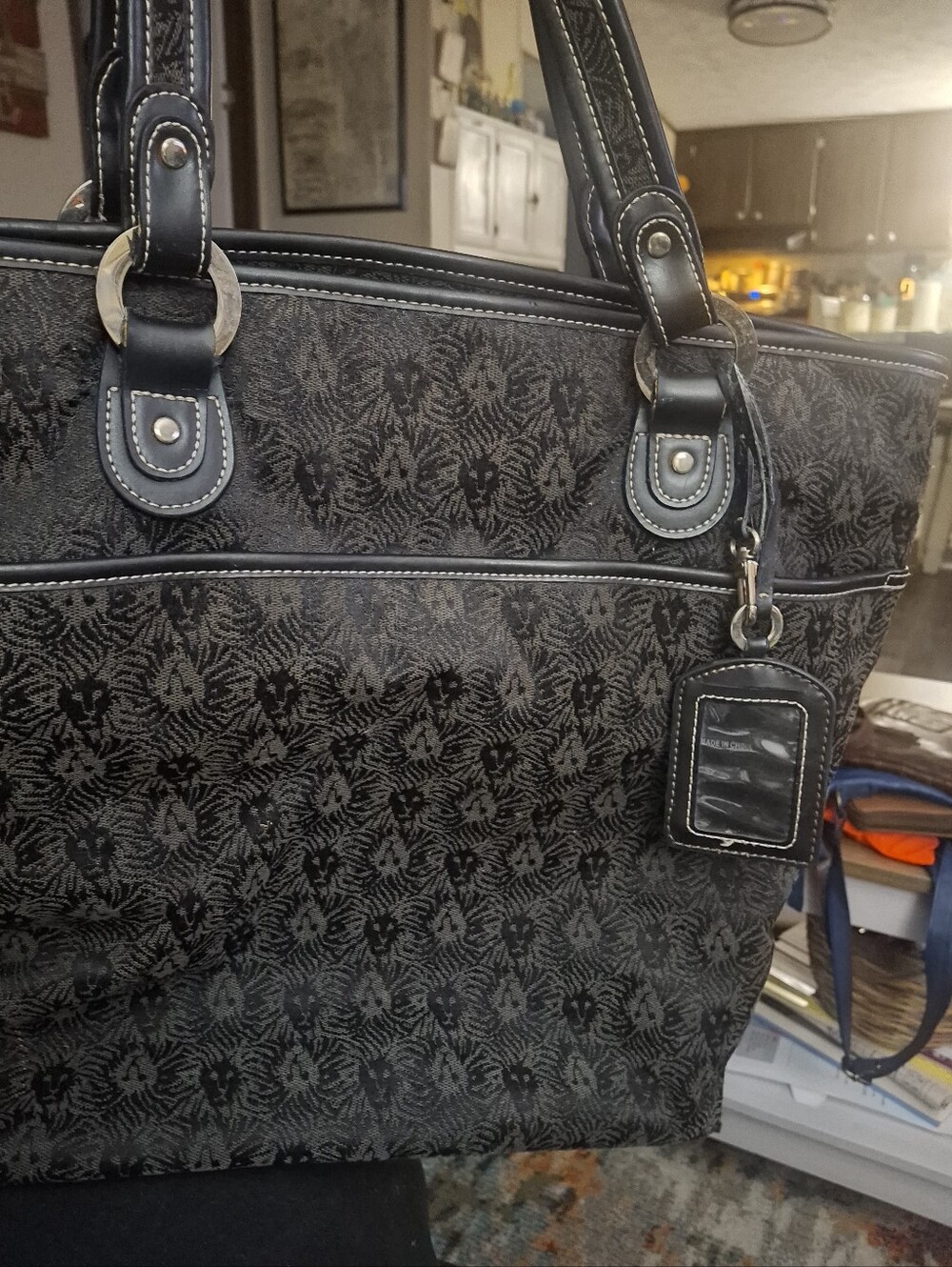 Anne Klein Stylish Black Patterned Tote Bag - Women's Everyday Shoulder Bag